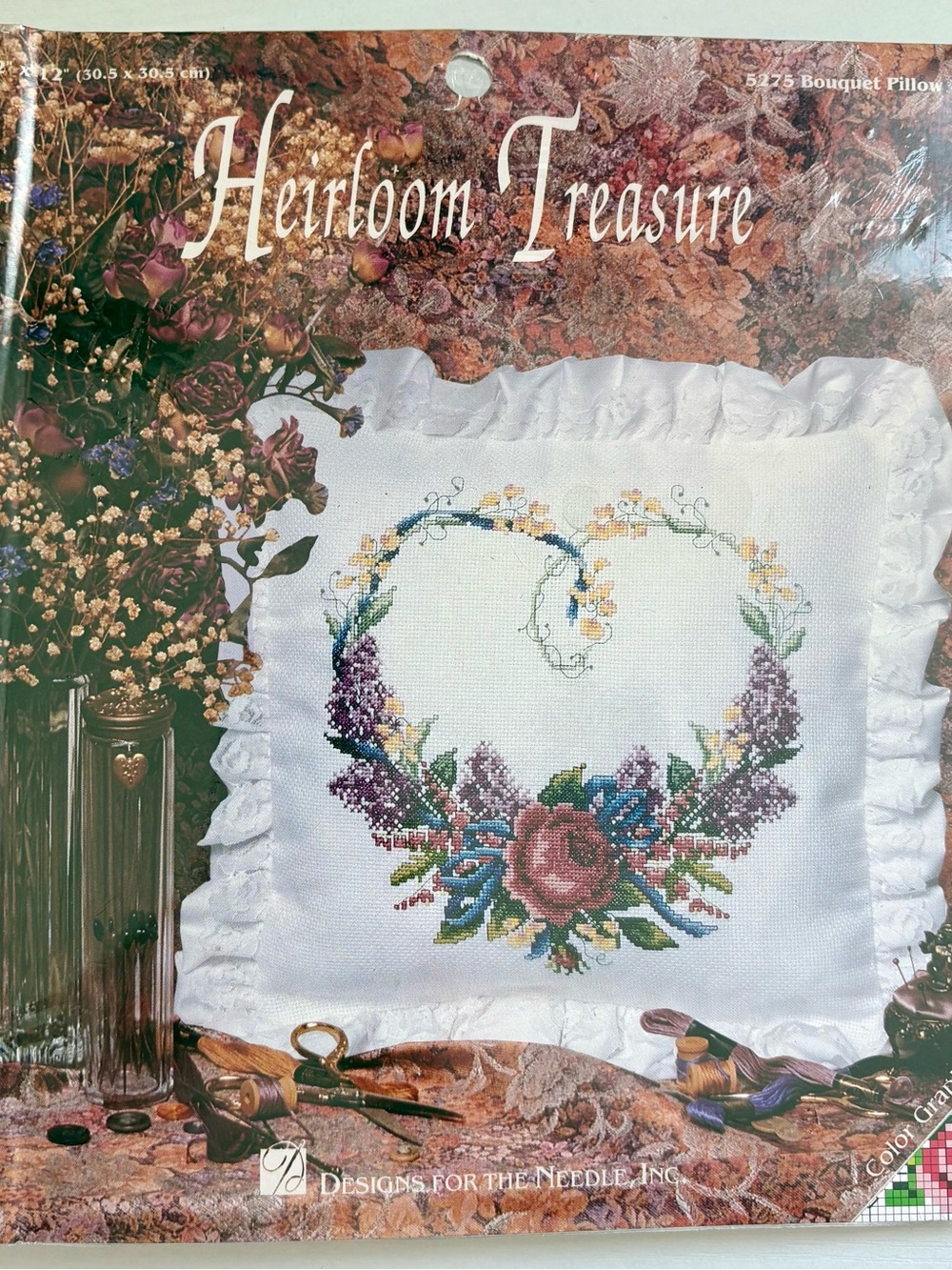 Brand New Heirloom Treasure Cross Stitch Pillow 12x12”